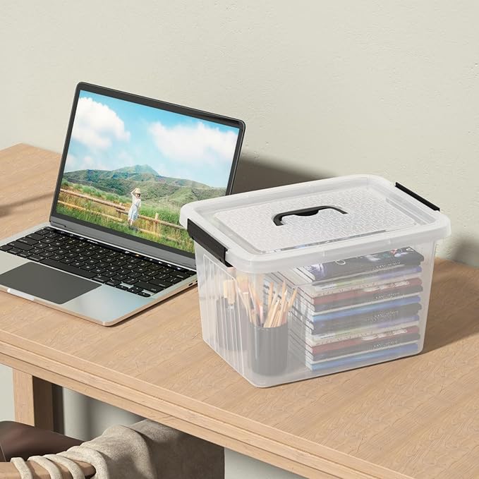 Readsky 18 Quart Plastic Latching Bin with Lids and Handle, Clear Plastic Storage Tote, 4 Packs