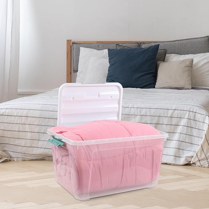 Readsky 85 Quart (21 Gallon) Clear Plastic Storage Bins with Wheels, Large Latching Boxes with Lids, 4 Packs