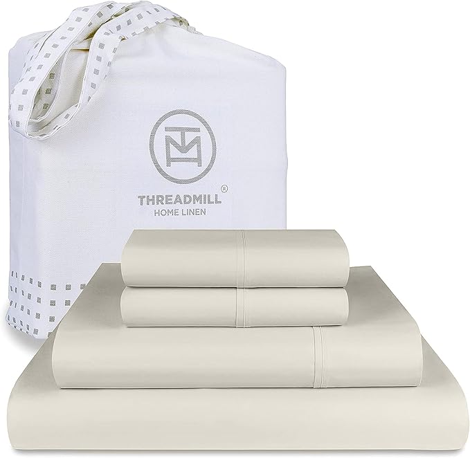 Threadmill California King Sheet Sets | 600 Thread Count Cal King Bed Sheets Set with 16” Deep Pocket | Sateen Weave 4-Piece Bedding Set with Cooling Effect | Taupe
