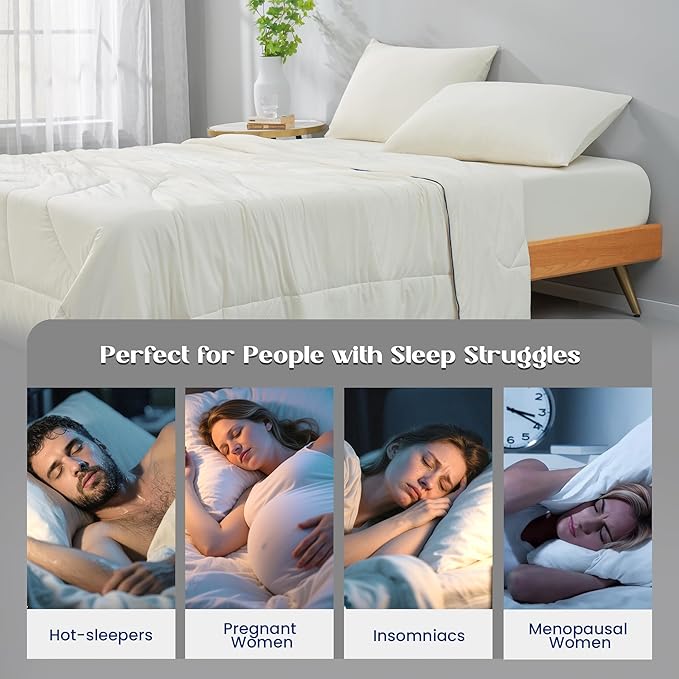 Dream Valley Outlast® Twin XL Cooling Comforter, NASA-Grade Instant Cooling Blanket for Hot Sleepers, Luxurious Comforter for All Season, Ivory, 68"x90"