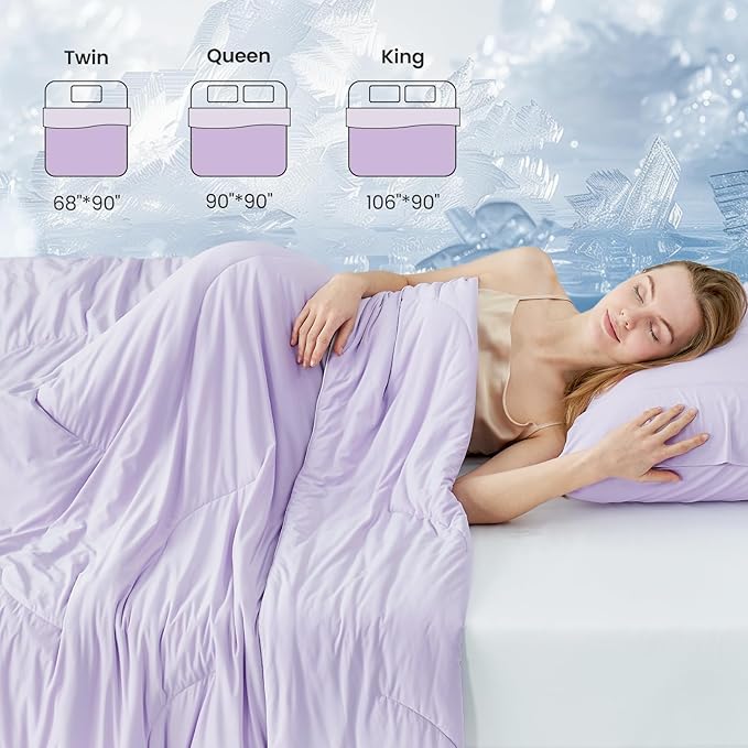Cozy Bliss Cooling Comforter Queen Size Dual-Sided, Ultra-Soft Cooling Blankets for Hot Sleepers and Night Sweats, Breathable Lightweight Silky Smooth, Lavender Purple
