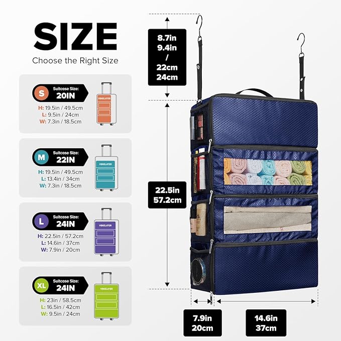 Suitcase Organizer, Travel Luggage Organizer Hanging Shelves Packing Cube Closet/Collapsible Portable Travel Organizer for Carry-on
