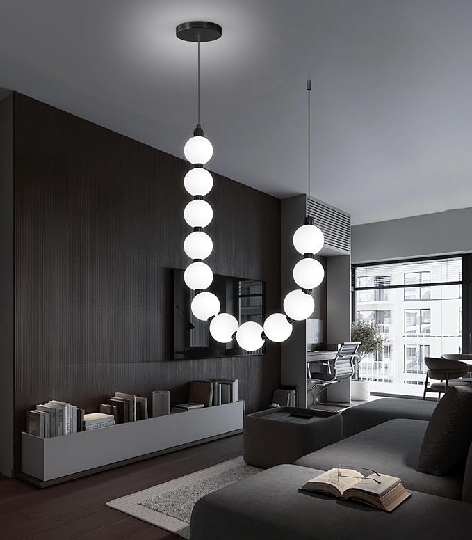 Modern Chandeliers LED Dimmable Light Acrylic Balls Ceiling Pendant Lighting for Living Room Dining Room Bedroom Adjustable Hanging Lights 25 Watts Black Lamp