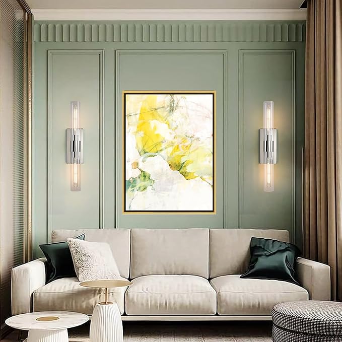 Wall Sconces Set of Two 22.8" Indoor Wall Light Fixtures, Nickel Bathroom Vanity Light Fixtures with Clear Glass, Modern Wall Lamp for Bathroom Living Room Bedroom Hallway(Bulb Included)