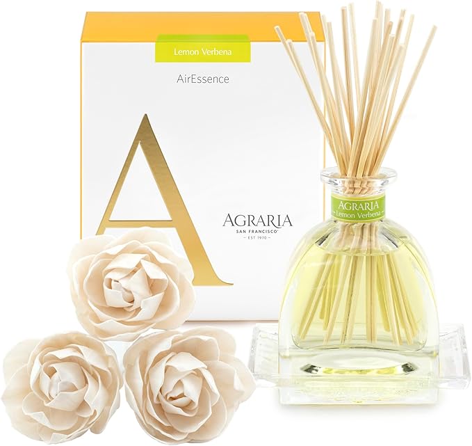 AGRARIA AirEssence Flower and Reed Diffuser Set, Handmade Sola Flower Botanical Home Fragrance Set, Scented Oil Reed Diffuser Gift for All Occasions
