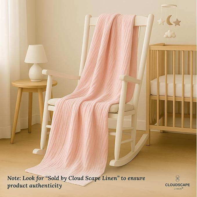 Cloud Scape Linen Extra Large 8-Layer Muslin Throw Blanket, 100% Cotton Gauze Blanket for Couch, Sofa, Bed, Lightweight, Suitable for All Season,50x70, Seashell Pink
