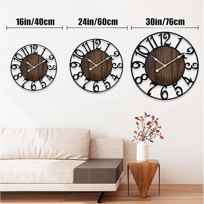 30 Inch Large Wall Clock for Living Room Bedroom Kitchen Mantel Decor, Battery Operated Decorative Quiet Ticking Metal Round Modern Farmhouse Arabic Numerals Big Clock Wall Decor