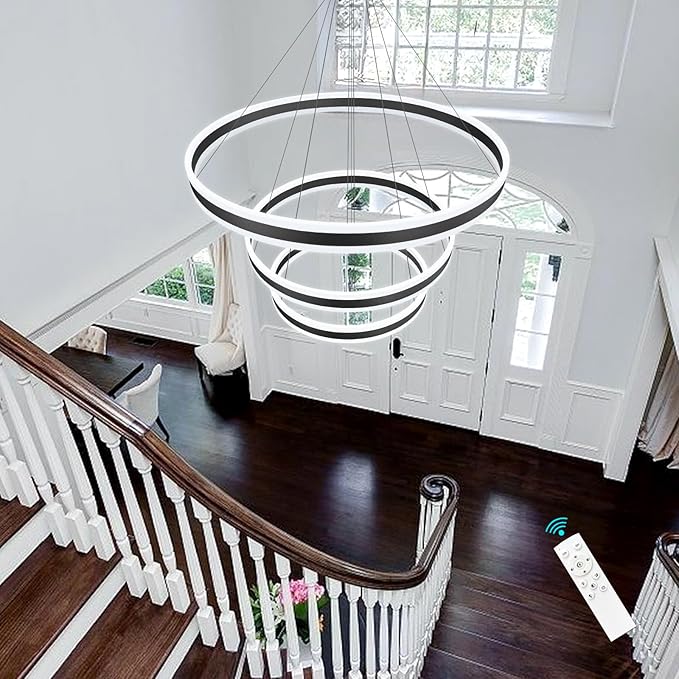 D23.6'' Modern LED Dimmable Chandeliers for Dining Room 3-Rings High Ceiling Chandelier for Living Room Adjustable Pendant Light Flush Mount Light Fixture for Foyer Entryway Bedroom 3000K-6000K