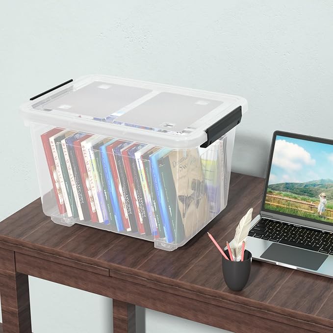 Readsky 30 Quart Clear Plastic Storage Bin with Lid and Wheels, Clear Totes Storage, 4 Packs