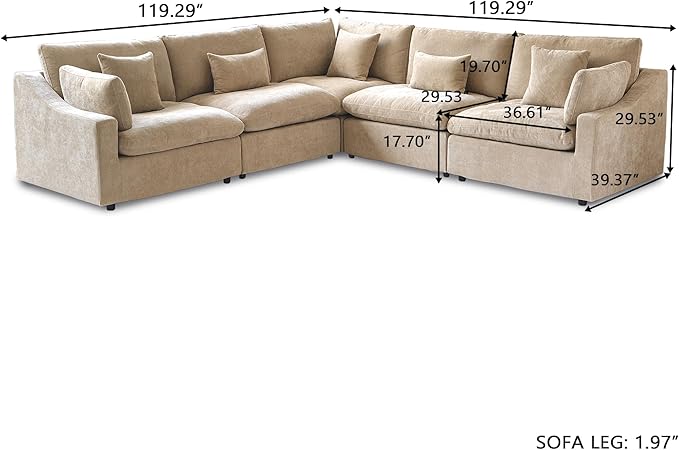 Cloud Couch Modular Sectional Sofa,119inch V Shaped Sofa,Down Filled 5 Seater Convertible Living Room Sets,Cover Washable and Replaceable Couches for Living Room,Khkai