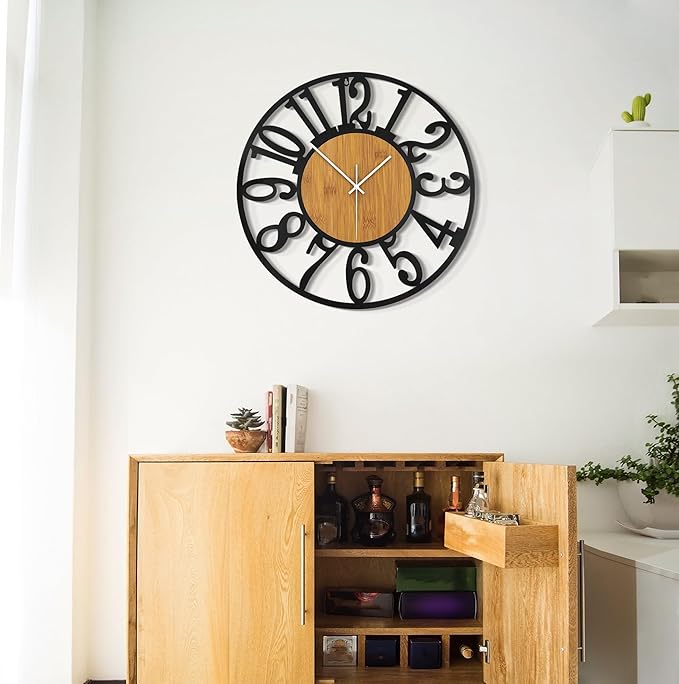 LEIKE Large Wall Clocks,Silent,Non Ticking,Battery Operated Rustic Round Modern Big Wood Wall Clock for Living Room, Bedroom,Kitchen,Farmhouse,Office,Home Decor