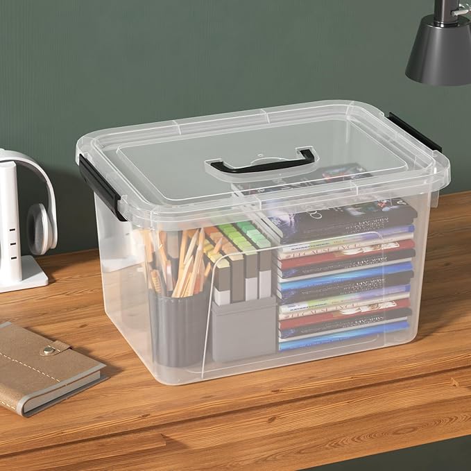 17.5 L Clear Plastic Storage Bin with Handle, Latching Storage Box with Lid, 4 Packs