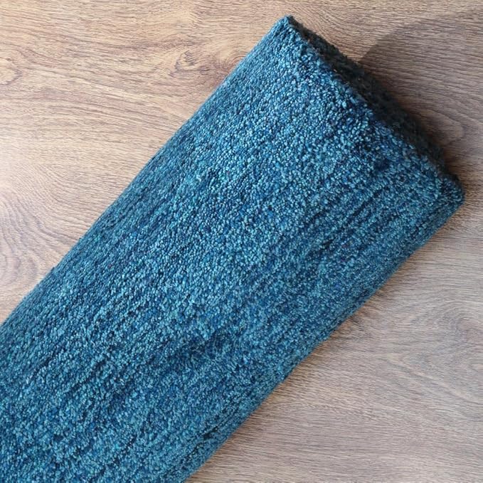 Hand Knotted Loom Wool ECO-Friendly Area Rugs - 2'6''x6', Runner, Blue Color, Solid Plain Design, High Pile Thick Handmade Anti Skid Area Rugs for Living Room, Bed Room (L00111)