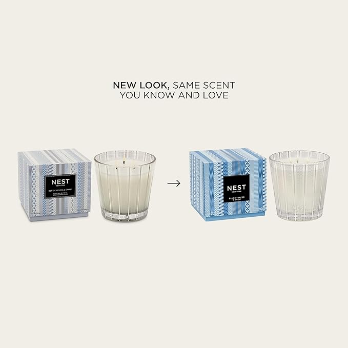 NEST New York Scented 3-Wick Candle, Blue Cypress & Snow - 21.2 oz - Up to 100-Hour Burn Time - Reusable Glass Vessel