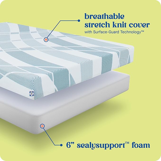Sealy Dreamlife 6” Foam Mattress-in-a-Box, Full, SealyComfort Gel Memory Foam, Surface-Guard Technology, Breathable Comfort