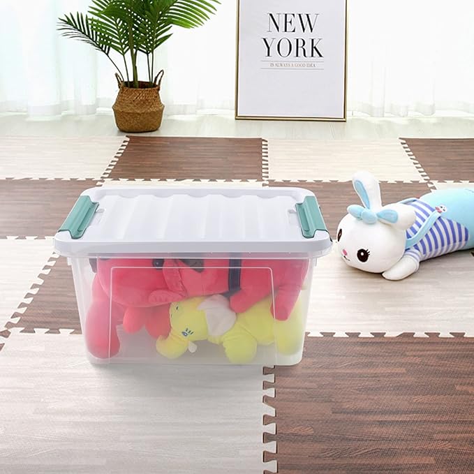 4-pack 20 Quarts Clear Boxes with Lids, Plastic Latch Storage Totes