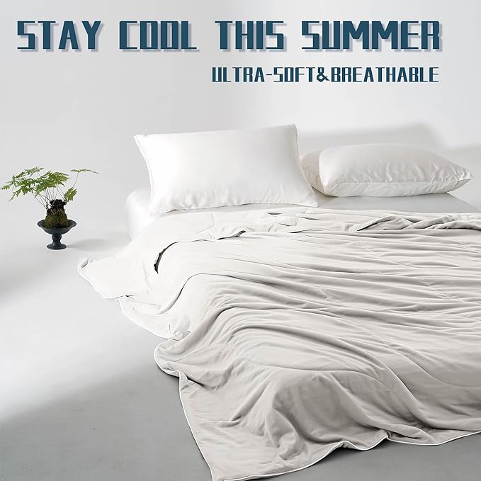 DOWNCOOL Cooling Comforter, Cream White Cooling Blanket Queen Size, Cooling Duvet for Hot Sleeper, Breathable Summer Quilt, Lightweight Soft Q-Max>0.4 Arc-Chill Cool Comforter,90"X90"