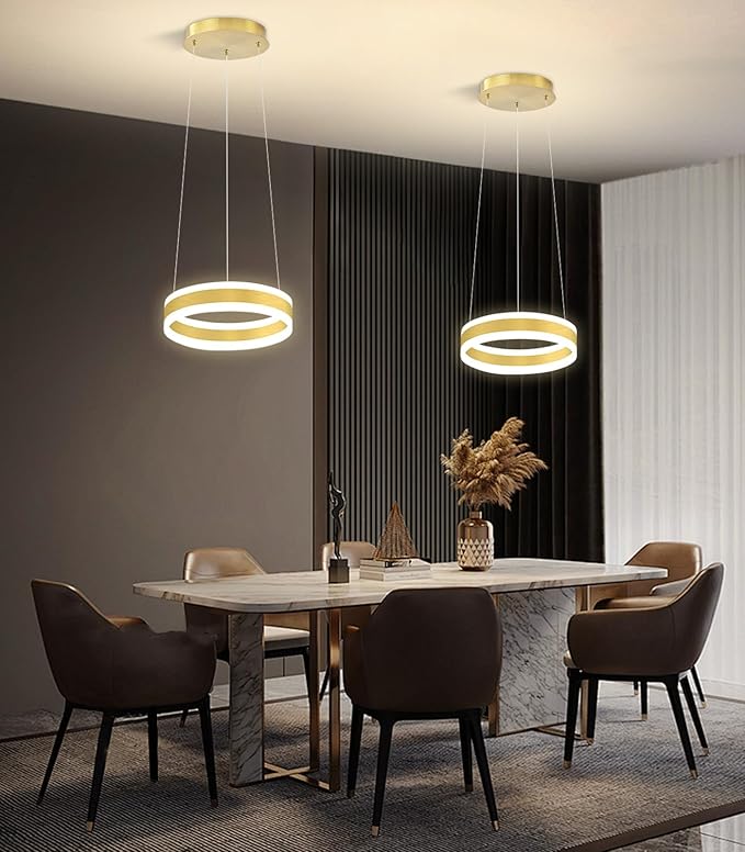 D7.8'' Modern Ring Chandelier for Dining Room LED Dimmable Pendant Lighting High Ceiling Chandelier for Living Room Foyer Bedroom Entryway 3000K-6000K Gold