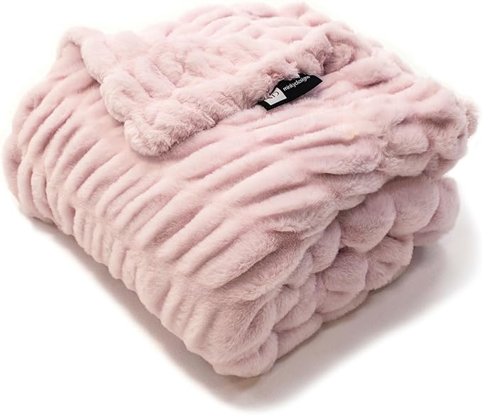 Minky Designs Blossom Pink Minky Blanket – Ultra Soft Faux Fur Throw Blanket for Couch, Bed & Home – Fluffy, Warm & Luxurious – Chic Collection (Large, 60x72)