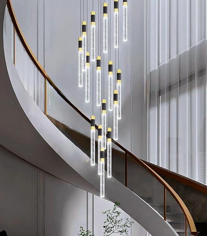 16-Lights 138 Inches Modern Chandelier LED Light Fixtures Adjustable High Ceiling Long Light Chandelier for Hallway Foyer Dimmable Lights with Remote Living Dining Ceiling Pendant Lighting