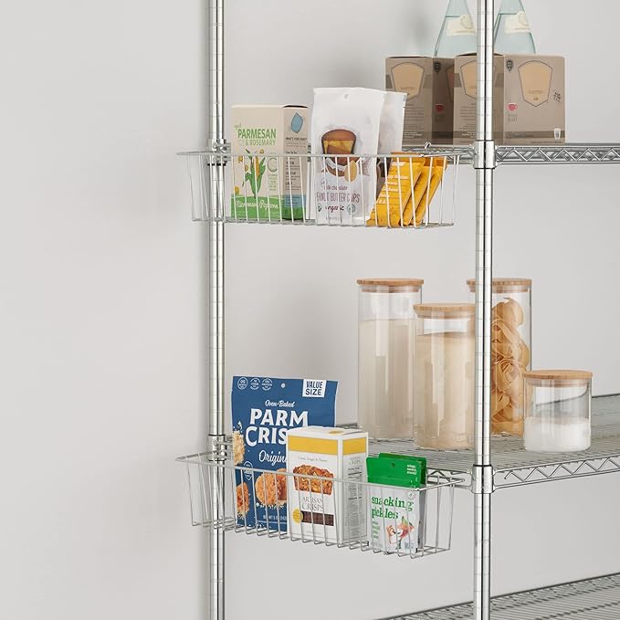 TRINITY EcoStorage 21-Inch Metal Hanging Basket to Use With Shelf Units and Storage Racks for Garage, Kitchen, and Closet Organization, NSF Certified, 20 Pound Capacity, Chrome, 2-Pack