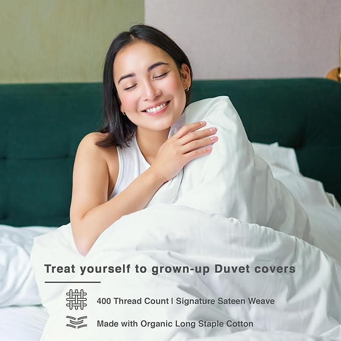 Fabdreams GOTS Certified 100% Organic Cotton Duvet Cover King Size - 400 TC Sateen - Soft - Silky - Zipper Closure - Edge Ties - 1 Duvet Cover (106"x92") + 2 Pillow Shams (20"x36") - Ivory, 3 Piece