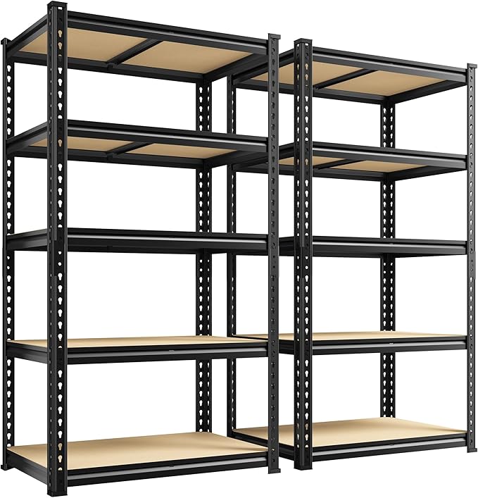 Set of 2 Storage Shelves 27.7"W Metal Shelving 2010LBS Garage Shelving Heavy Duty Garage Shelves Adjustable 5 Tier Metal Shelf for Pantry Kitchen Closet Basement Warehouse 11.9"D×27.7"W×60"H