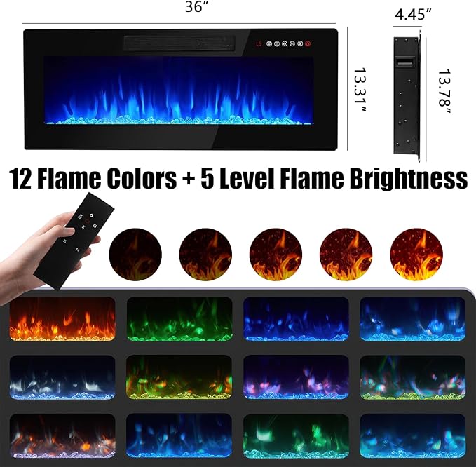 80" Modern Fireplace TV Stand with 36" Electric Fireplace for TVs Up to 90 inch, Luxury LED Light Entertainment Center with High Gloss Cabinet, TV Consoles for Living Room, White