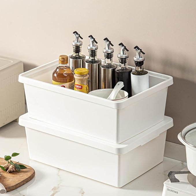 15 Quart Stackable Plastic Storage Bins with LidsStorage Container for Organizing, Storage Boxeswith Handle for Shelves, Cube Storage Bin for CraftSnacks, (white，2L)