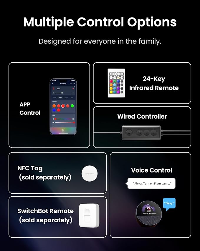 SwitchBot Floor Lamp with Matter, RGB, Warm Cool White, Corner Floor Lamp Compatible with Apple Home, Alexa, Google Home, 1200lm, Music Sync, Scene Modes, 16 Million Colors for Living Room Bedroom