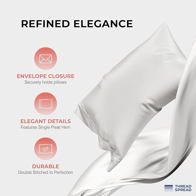 THREAD SPREAD 100% Egyptian Cotton King Size Sheets Set - 4 PC Luxury 1200 Thread Count Egyptian Cotton Sheets King Size, Soft, Cooling, Sateen Weave 17" Deep Pocket Bed Set - Light Grey