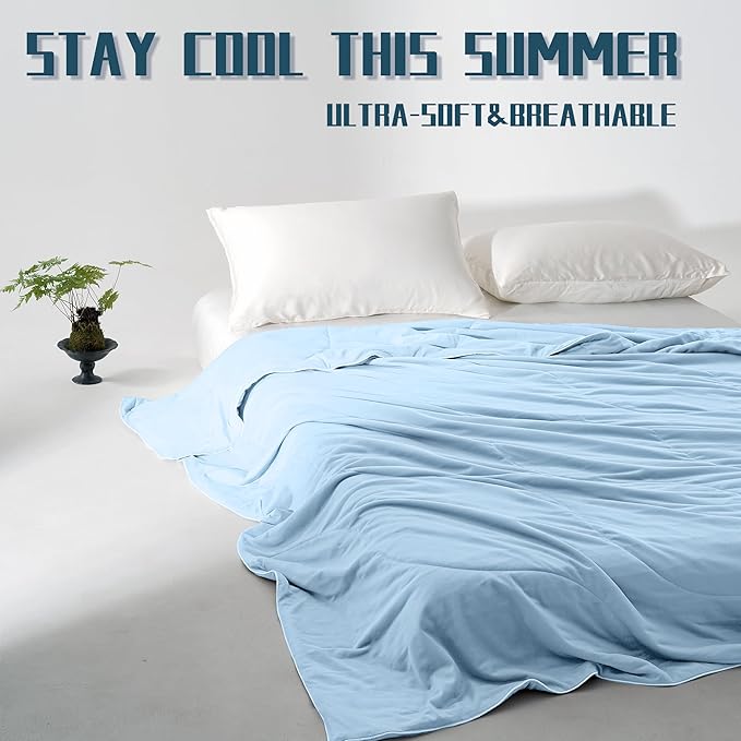 DOWNCOOL Cooling Comforter, Blue Cooling Blanket Twin Size, Cooling Duvet for Hot Sleeper, Breathable Summer Quilt, Lightweight Soft Q-Max>0.4 Arc-Chill Cool Comforter,68"X90"