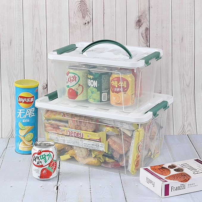 Clear Storage Latch Box/Bin, 2-Pack Plastic Organizing Container with Handle and Lids (14 QT & 7QT)