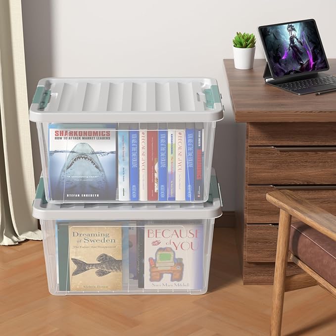 Readsky 36 Quart Plastic Clear Storage Bins with Lids, Large Latch Boxes, 4-Pack