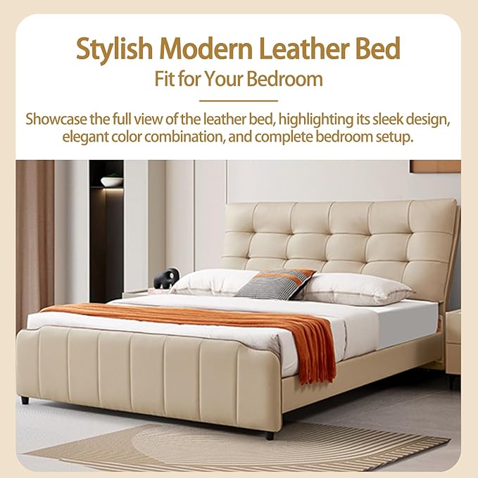 Contemporary Upholstered Bed Frame Stylish Tufted Headboard Sturdy Frame Perfect for Bedroom Modern Comfort Focused Design (Twin XL)