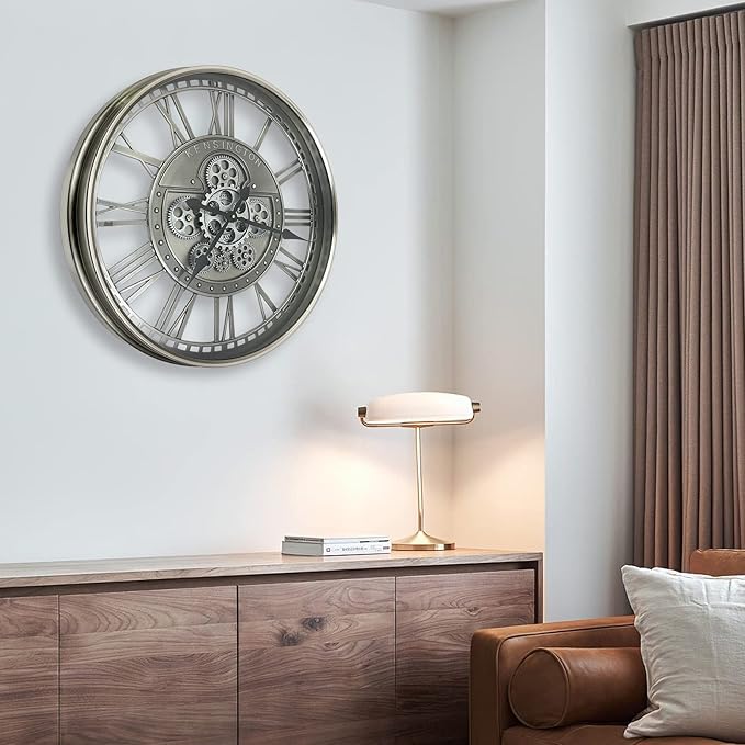 DORBOKER Real Moving Gears Wall Clock Large Modern Metal Clocks for Living Room Decor, Industrial Steampunk Unique Vintage Rustic Decorative Clock for Home Farmhouse Office, 27.6 Inch,Gunmetal Roman