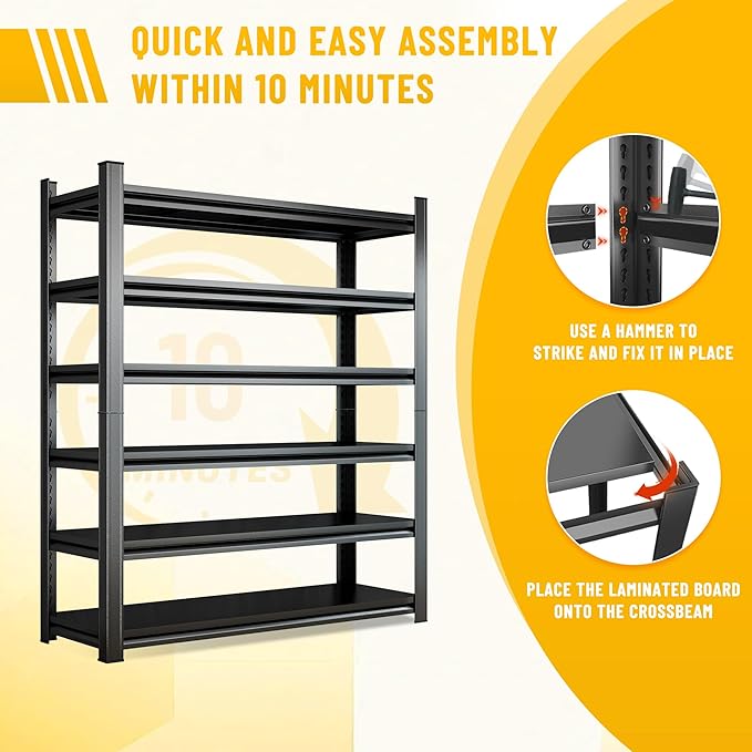 6-Tier Heavy Duty Shelves 3000lb Capacity, Adjustable Metal Garage Storage Rack for Basement Warehouse, Easy Assembly, Size 45.3''W×17.7''D×82''H