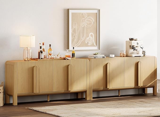 WAMPAT Modern TV Stand for TVs Up to 120 inches,126" W Farmhouse Entertainment Center with Adjustable Shelf and 4 Doors,Media Console Table TV Cabinet for Living Room,Oak