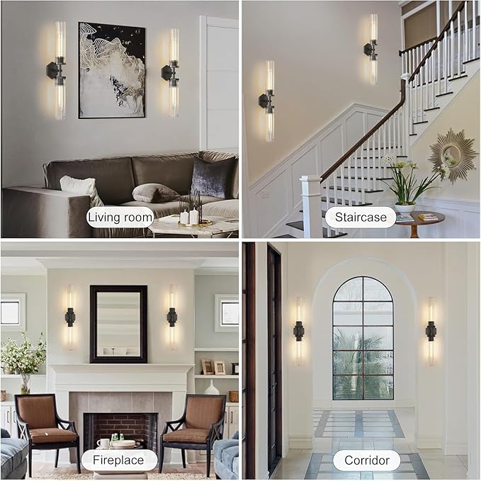 Black Crystal Wall Sconces Light for Bathroom Modern Bathroom Vanity Lights Fixture,28.5in Indoor Wall Sconce,Linear Crystal Sconces Wall Lighting for Bedroom,Hallway,Staircase,Living Room,Dining Room