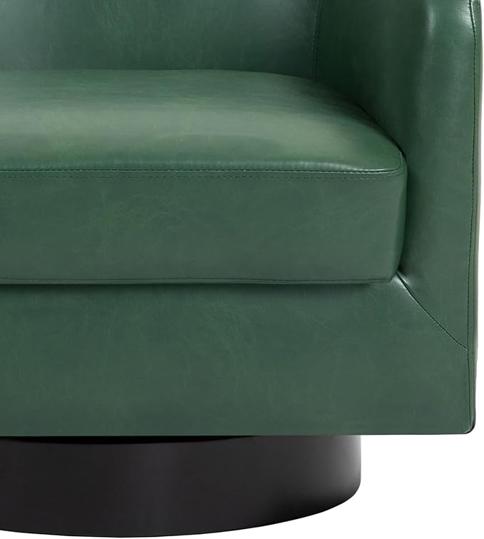 Swivel Barrel Chair, Modern Round PU Leather Accent Armchair for Living Room, Bedroom, Oversized Comfy Club Reading Chairs for Adults (Leather Green, Set of 1)