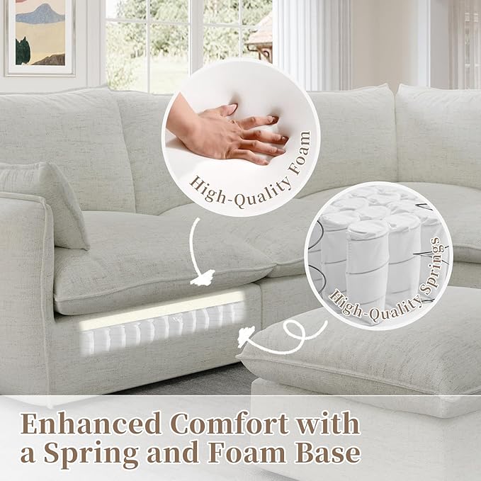 Waterproof Cloud Sectional Couches,High Backrest Down Filled Sofa for Living Room,Modular Sofas Spill & Stain-Resistant Cloud Couch,Detachable Couch Covers,Cream White