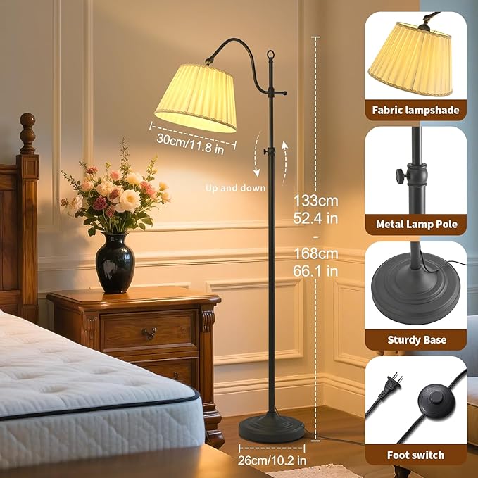 Smart 12W LED Floor Lamps Adjustable Brightness and Color, Black Retro Modern Boho Home Decor, Living Room Sofa Corner Bedroom Bedside Office Reading Standing Tall Lights