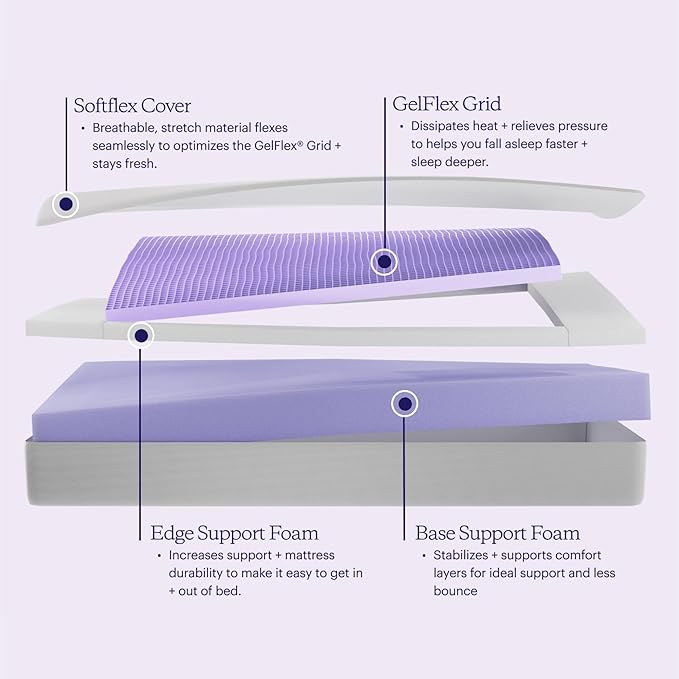 PurpleFlex King Mattress – 8" GelFlex Grid, Better Than Memory Foam, Temperature Neutral, Responsive, Breathable, Pressure Relief, Made in USA