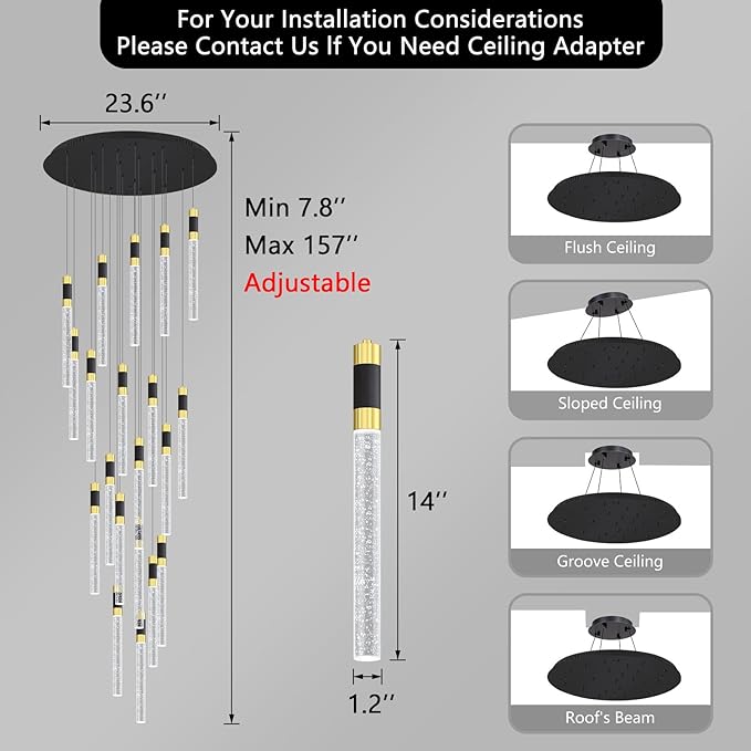 157inch 20-Lights Modern Chandeliers for Living Room LED Dimmbale Light Fixture Entryway High Ceiling Light Pendants Lighting for Dining Room Hallway Staircase with Remote Dimming Chandelier