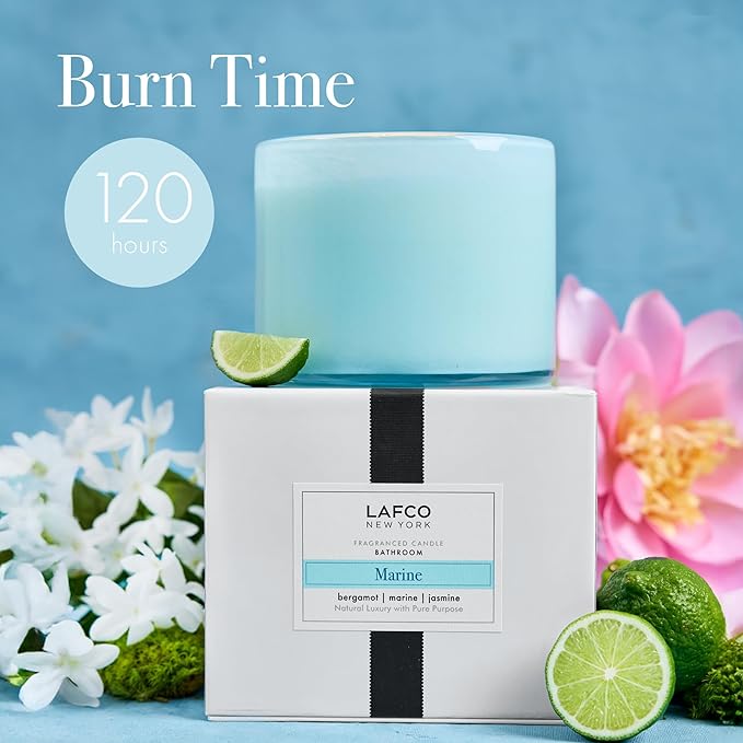 LAFCO New York 3-Wick Candle, Marine - 30 oz - 120-Hour Burn Time - Reusable, Hand Blown Glass Vessel - Made in The USA