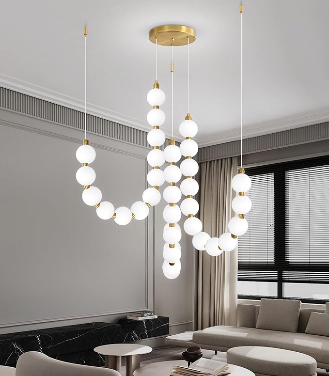 Modern Chandeliers LED Dimmable Light Acrylic Balls Ceiling Pendant Lighting for Living Room Dining Room Bedroom Adjustable Hanging Lights 70 Watts, Antique Gold Lamp