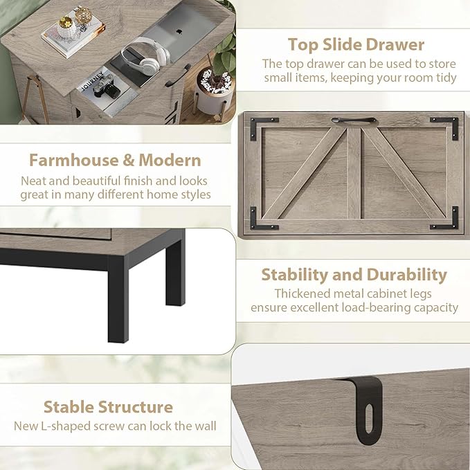 Shoe Cabinet Storage for Entryway with 3 Flip Drawers and 1 Top Drawer, Freestanding Hidden Narrow Shoe Cabinet with Metal Legs for Foyer, Hallway (Grey)