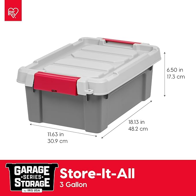 IRIS USA 3 Gallon Lockable Storage Totes with Lids, 5 Pack, Heavy-Duty Durable Stackable Containers, Large Garage Organizing Bins Moving Tubs, Rugged Sturdy Equipment Utility Tool Box, Gray