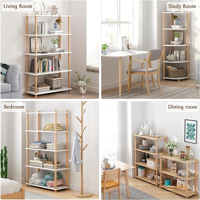 IOTXY 4-Tier Wooden Shelf Bookcase - Modern Open Bookshelf, Free Standing Storage Rack, Multifunctional Display Stand for Home and Office, White, Rectangle