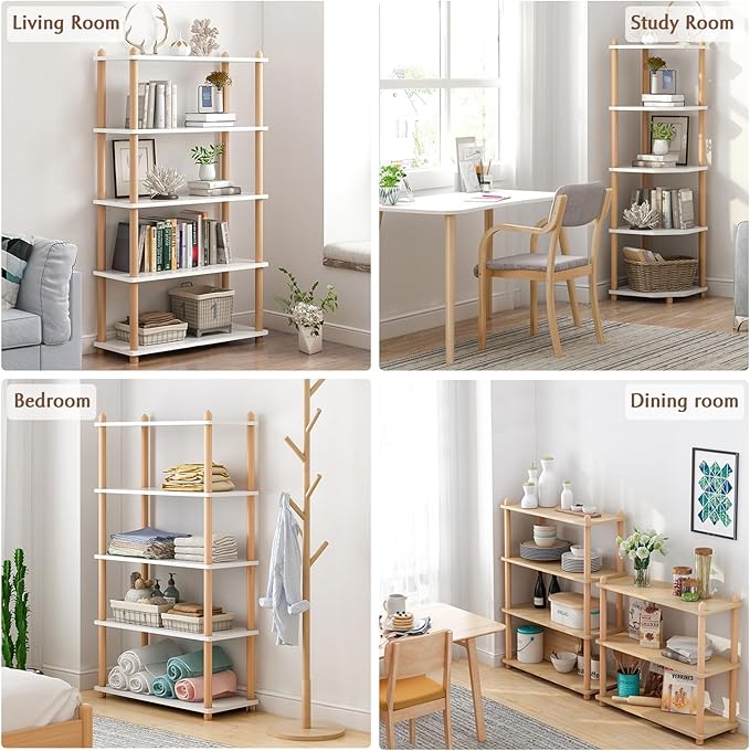IOTXY 4-Tier Wooden Shelf Bookcase - Modern Open Bookshelf, Free Standing Storage Rack, Multifunctional Display Stand for Home and Office, Oak, Rectangle